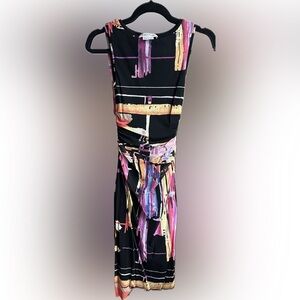 KAY UNGER NEW YORK | Vintage Mesh Abstract Print Sleeveless Ruched Dress